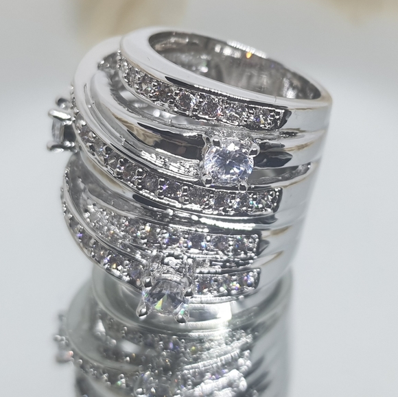 Silver CZ Multi-Row Stacked Ring - Picture 2 of 3